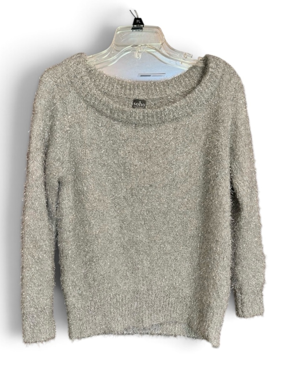 Soho Metallic Fuzzy Crewneck Sweater in Silver